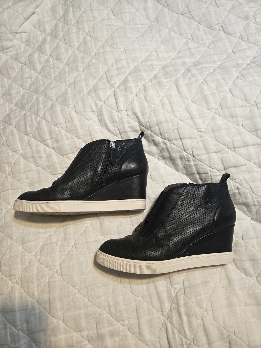 Linea Paolo. Black Wedge Sneaker Booties - Women’s Fashion Sneakers